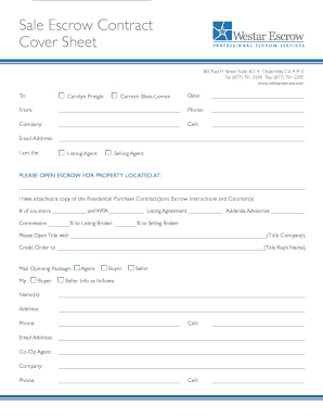 Sale Escrow Contract Cover Sheet