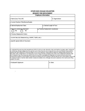 Other DOD Civilian Volunteer Request for Deployment