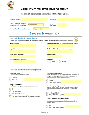 Brisbane Catholic Education Enrolment Form