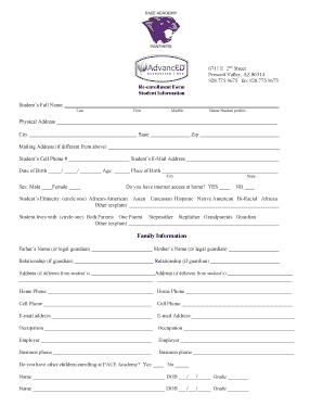 Arizona Student Re-enrollment Form