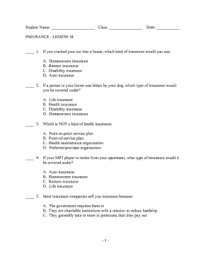 Insurance Lesson Quiz