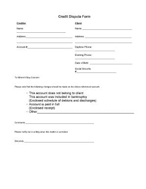 Credit Dispute Form