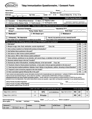 Tdap Immunization Questionnaire/Consent Form