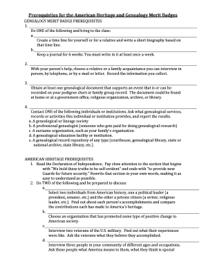 American Heritage and Genealogy Merit Badge Prerequisites