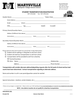 Student Transportation Registration Form