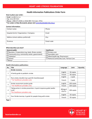 Health Information Publications Order Form