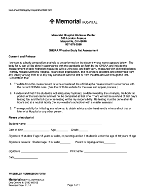 OHSAA Wrestler Body Fat Assessment Consent