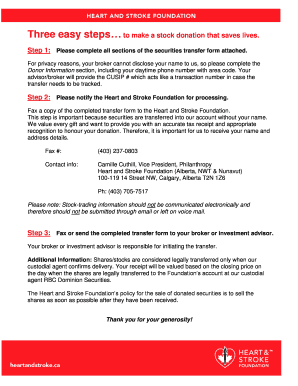 Heart and Stroke Foundation Securities Transfer Form