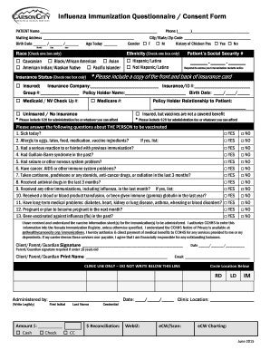 Influenza Immunization Questionnaire/Consent Form