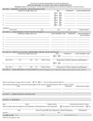 Alabama Child Abuse/Neglect Report Form