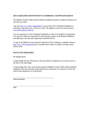 2015-16 REGISTRATIONSTUDENT HANDBOOK ACKNOWLEDGEMENT