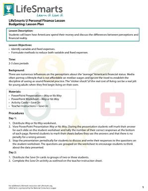 Budgeting: Lesson Plan