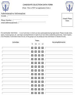 Candidate Selection Data Form