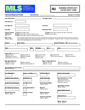BU Business Opportunity Listing Input Form