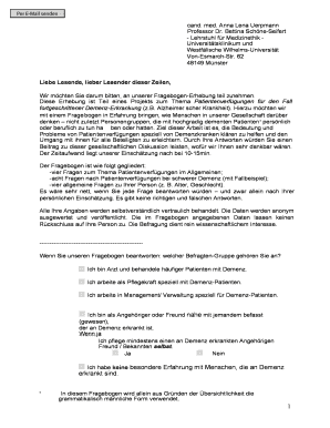 Fragebogen zur Patientenverfügung bei Demenz