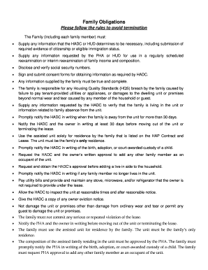 Housing Assistance Program Family Obligations