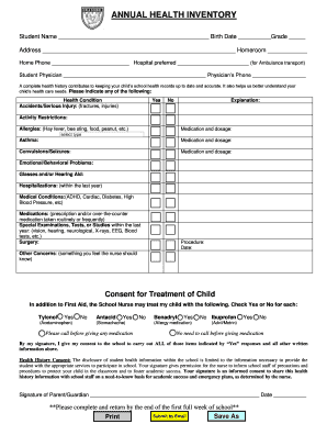 Annual Health Inventory Form