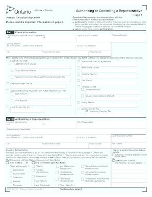Ontario Authorizing or Cancelling a Representative Form