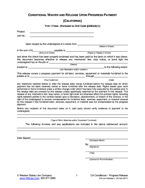 California Conditional Waiver and Release Upon Progress Payment