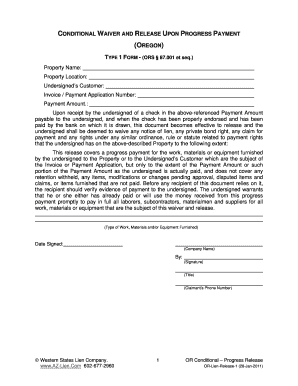 Oregon Conditional Waiver and Release Upon Progress Payment