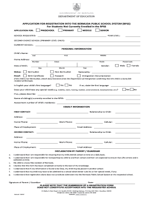 Bermuda Public School System Registration Form