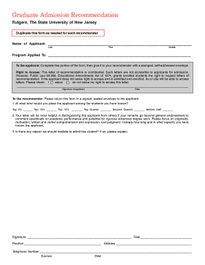 Graduate Admission Recommendation Form