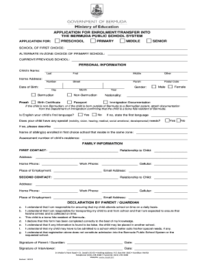 Bermuda Public School Enrollment Application