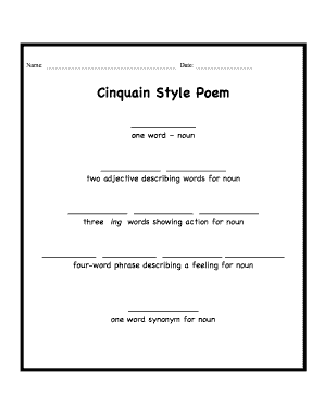 Cinquain Poem Template