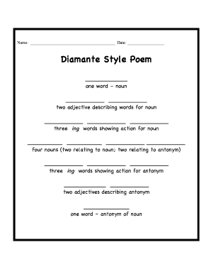 Diamante Poem Template