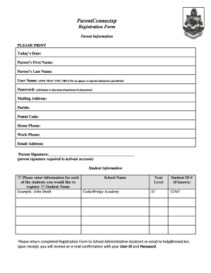 ParentConnectxp Registration Form