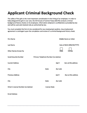 Girl Scouts Criminal Background Check Form