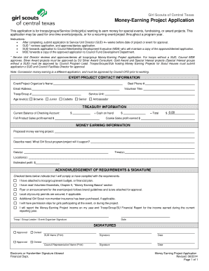 Girl Scouts Money-Earning Project Application