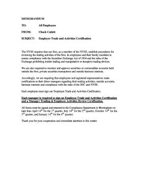 Employee Trade and Activities Certification