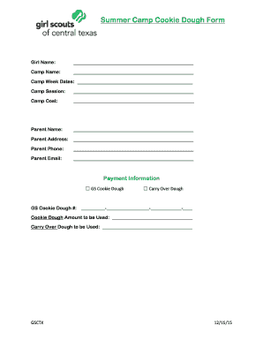 Summer Camp Cookie Dough Form