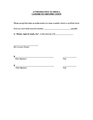 Authorization to Issue a Cashier or Certified Check