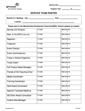 Service Unit Roster Form