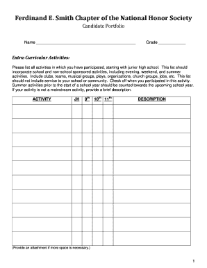 National Honor Society Candidate Portfolio