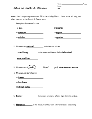 Intro to Rocks & Minerals Notes Template