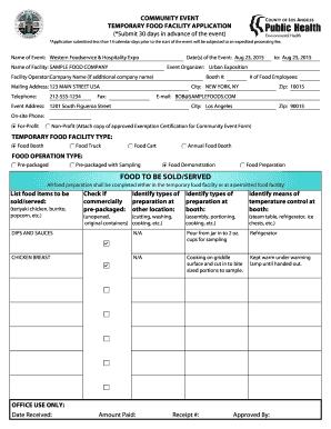 California Temporary Food Facility Application