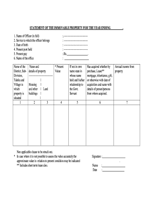 Statement of Immovable Property