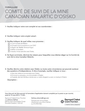 FORMULAIRE COMiT de Suivi de lA MiNe CANAdiAN MAlARTiC d