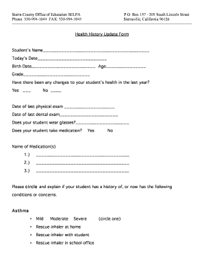 Health History Update Form