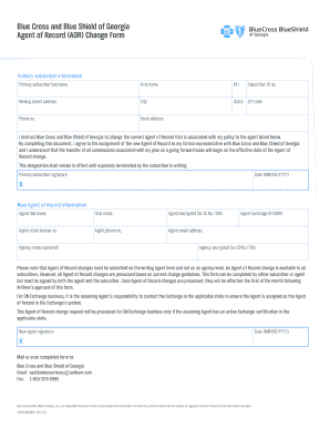 Blue Cross and Blue Shield of Georgia Agent of Record Change Form