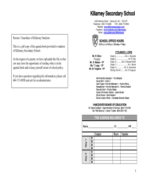 Killarney Secondary School Student Agenda