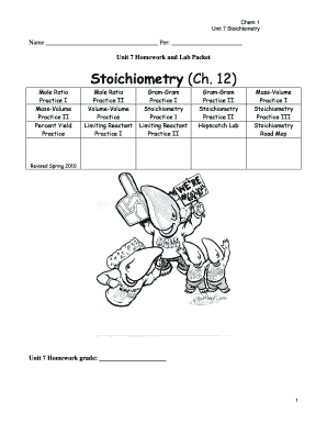 Chemistry Stoichiometry Homework and Lab Packet