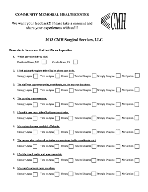 Community Memorial Healthcenter Feedback Form