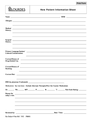 New Patient Information Sheet