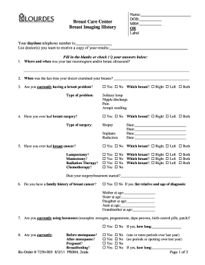 Breast Imaging History Form
