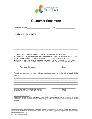 Customer Statement Form
