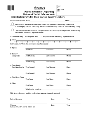 Patient Preference Form for Health Information Release